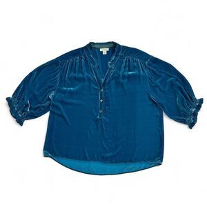 Sundance Romance Imagined Velvet Blouse Top Sz PM Petite Teal Silk Blend Boho
